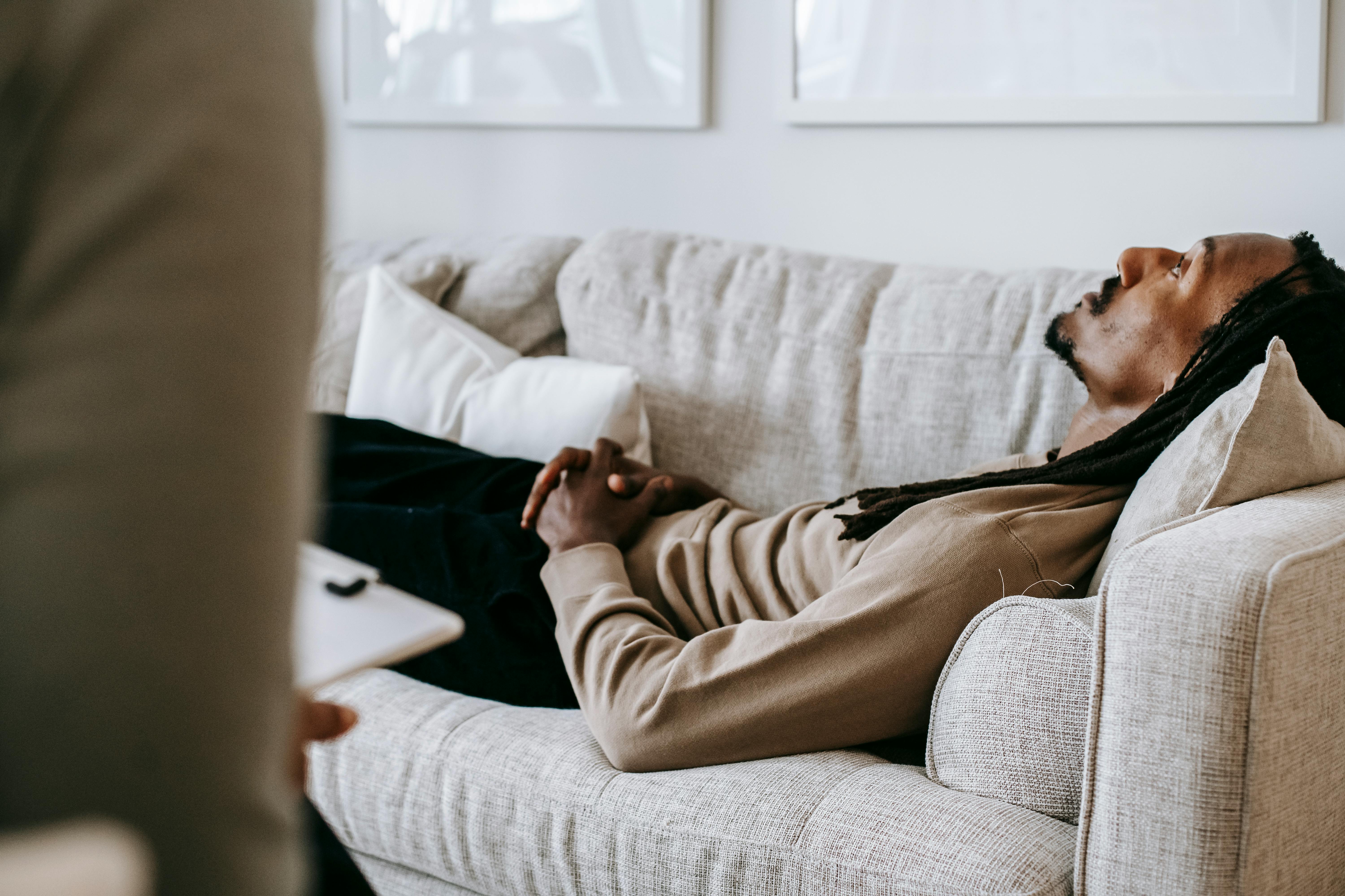 A patient in a calm therapy session, representing the evidence-based one-on-one care provided at Divine Soul Mental Health